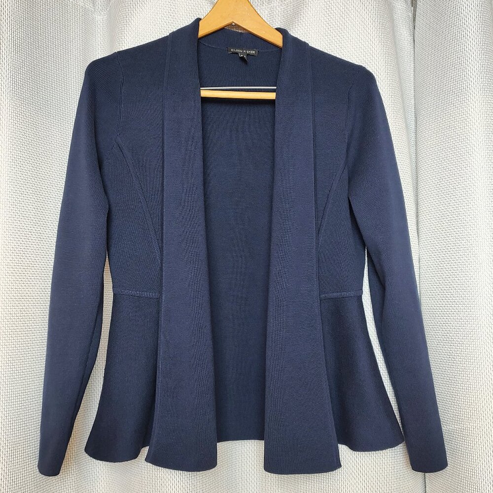 Eileen Fisher Navy Peplum Sweater Size Small Silk and Cotton Excellent Condition